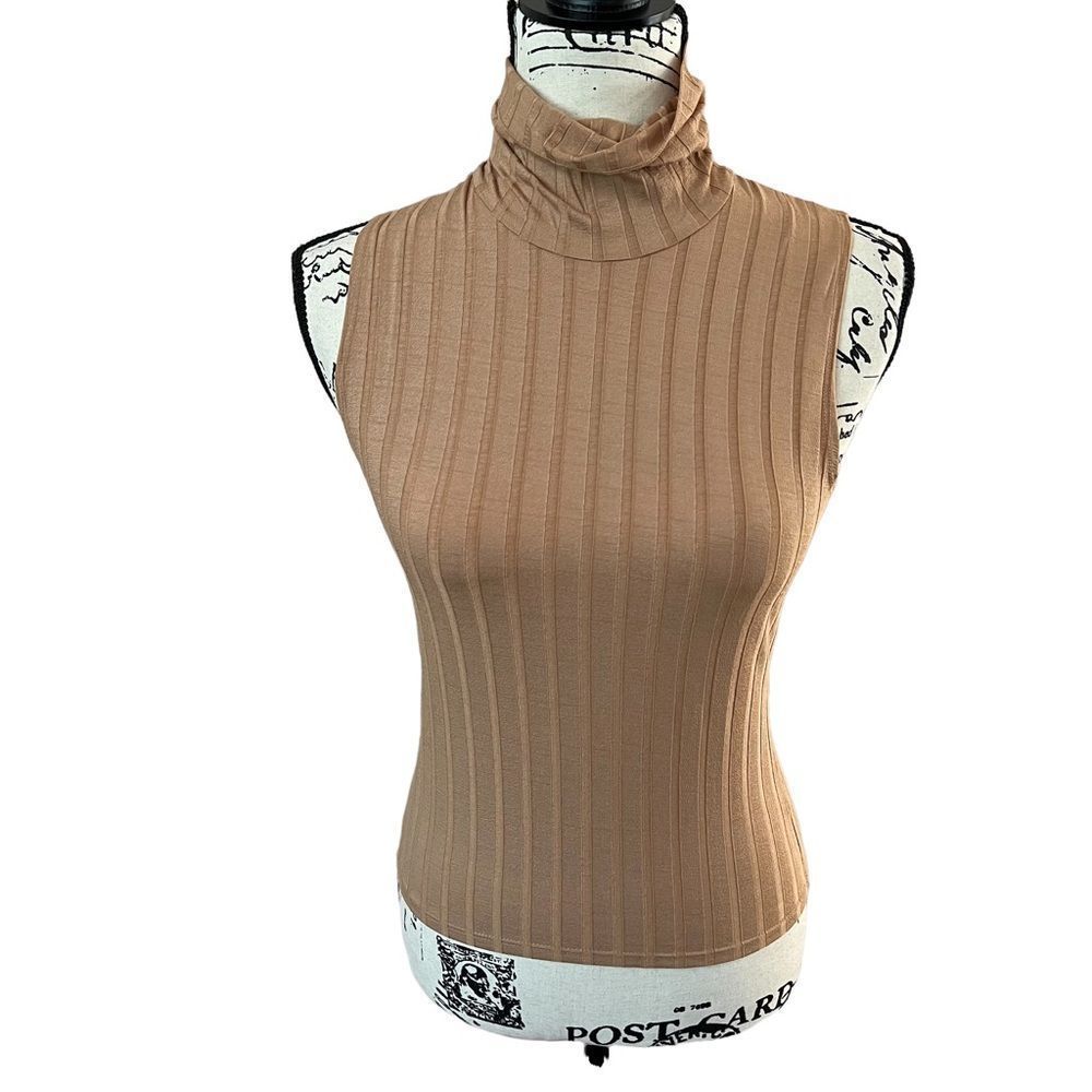 Lett orly sleeveless turtleneck top ladies size small tan brown